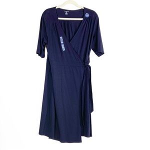 Lands' End Navy Midi Wrap Dress NWT